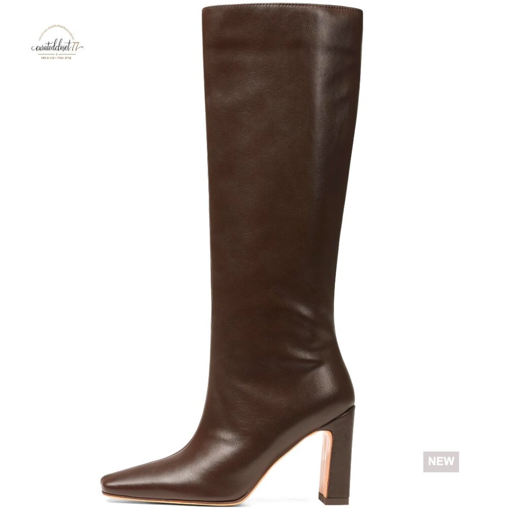 Women's Knee High Boots Square Toe Chunky Heel Side Zipper Elastic Tall Boots